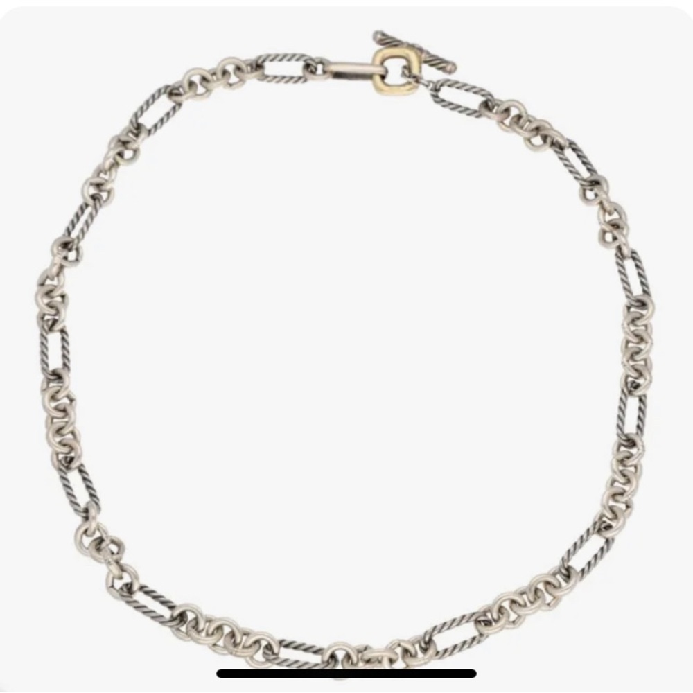 David Yurman Sterling Silver Figaro Chain Toggle Women’s Necklace 17.5”